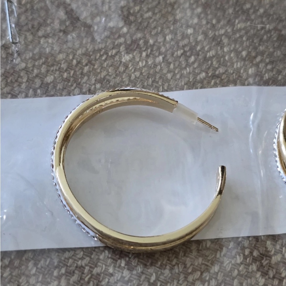 Anne Klien Elegant Gold Silver Hoop Earrings Criss Cross New - Picture 3 of 10
